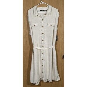 Mlle Gabrielle Women's Sz 3X Button Front Dress Sleeveless Gauzy Minimalist NWT